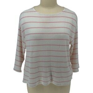 SPLA Waffle Knit Top White Pink Striped 3/4 Sleeve Scoop Neck 3XL